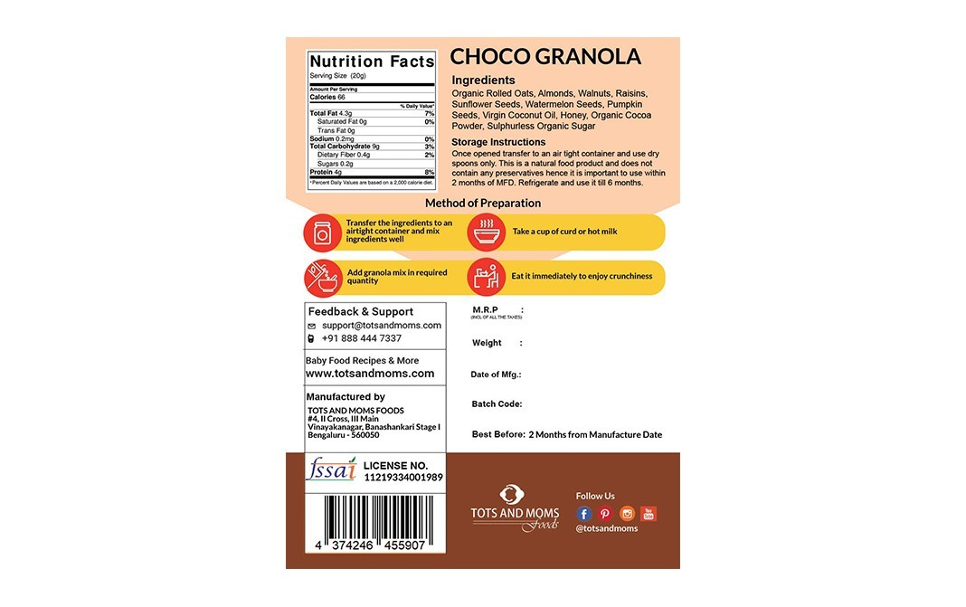 Tots And Moms Foods Choco Granola    Pack  200 grams